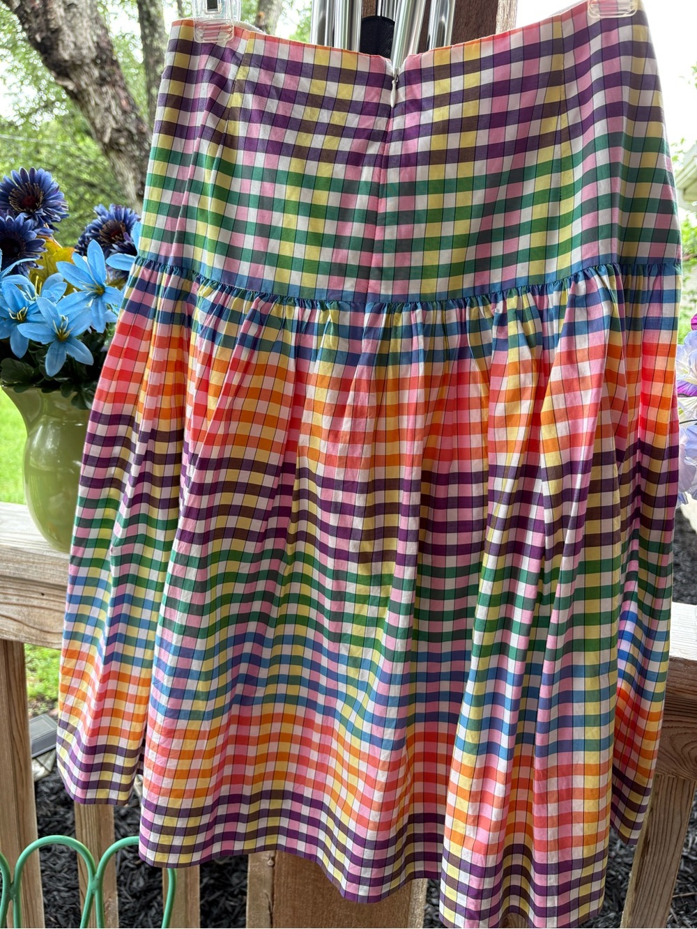 J. Crew Peasant Gingham White & Purple Multi-Color Full Skirt w Front Sash - Picture 6 of 8